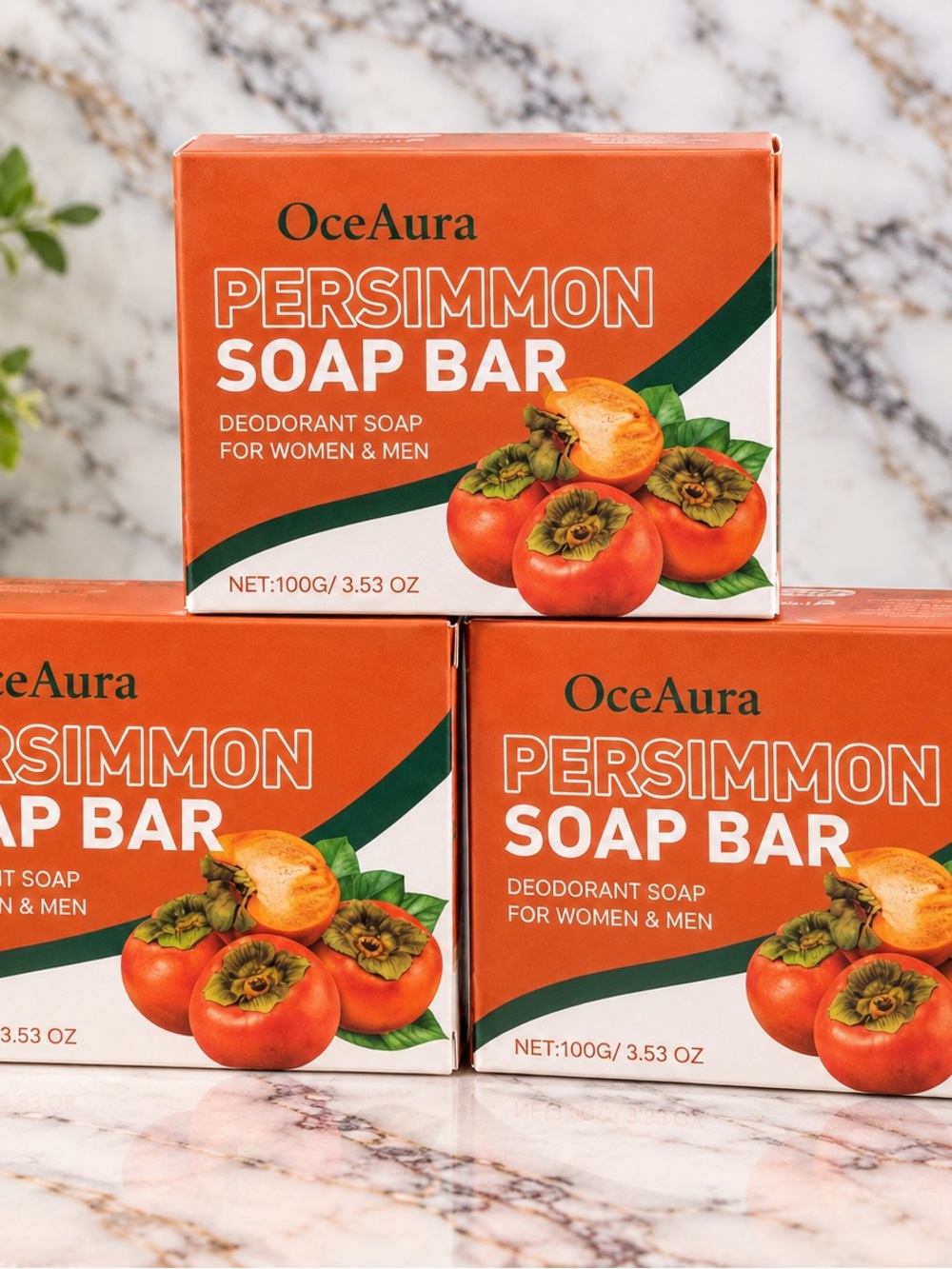 3 pack OceAura Persimmon Soap Bar 100g Deodorant Soap Women & Men New